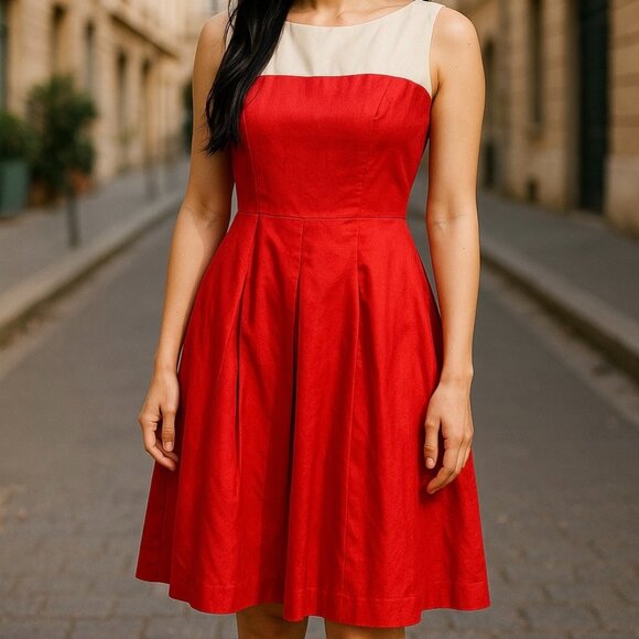 Talbot Dress Sz 6 Linen Cotton Blend Sleeveless‎ Lined Zip Closure & Pockets - Picture 1 of 5